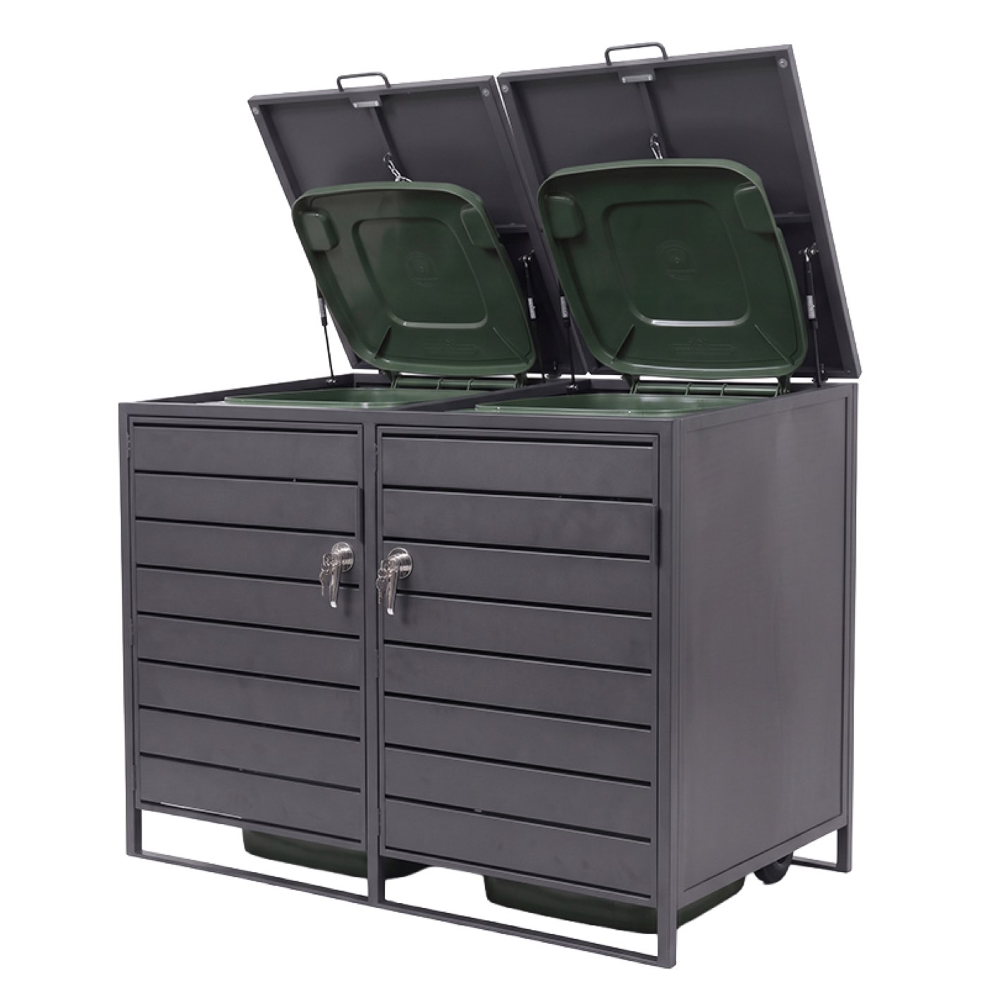 One lid raised on its gas strut with the front doors still shut.